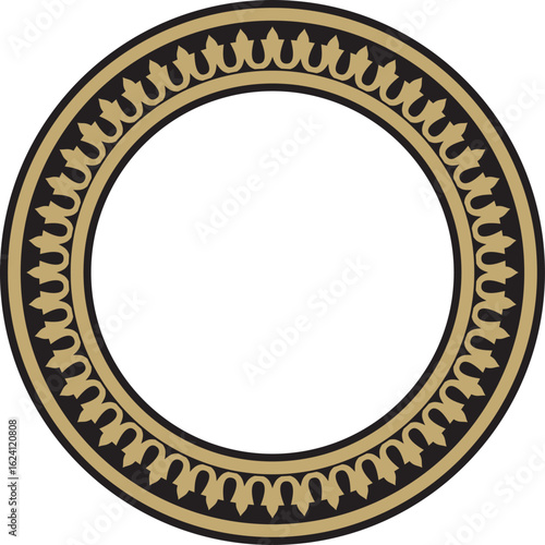 Vector gold and black round Turkish national ornament. Ottoman border, frame. Ethnic floral circle, ring, Seljuk Turks pattern. Decoration of the Sultan's palaces.