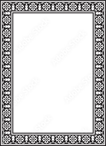 Vector monochrome black square turkish national ornament. Ottoman border, frame. Ethnic floral rectangle, Seljuk Turks pattern. Decoration of the Sultan's palaces.