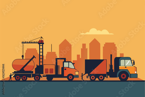 heavy machinery lineup including crane  loader  an.eps
