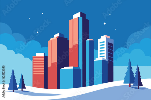 high rise buildings with winter snow effect  .eps