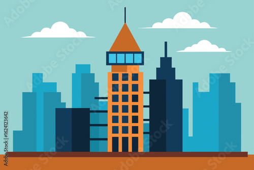 high rise under construction with skyline view  .eps