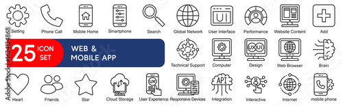 25 Thin Line Web and Mobile App Icons Set