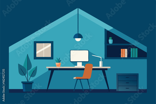 home office setup inside a modern house vector for.eps