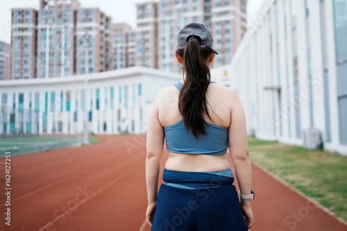 Woman Jogging on Running Track Outdoors