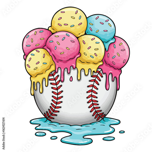 Ice cream scoops on a baseball Summer treat