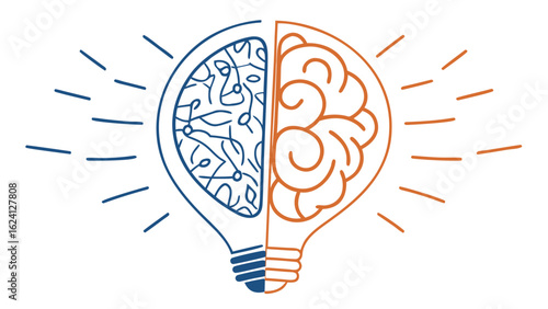 Brain and lightbulb hybrid symbolizing ideas and innovation
