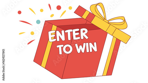 Open gift box with enter to win message and confetti