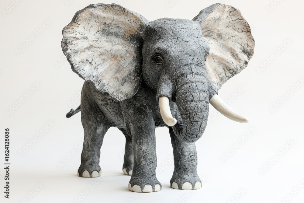 Fototapeta premium Realistic Elephant Figurine on White Background