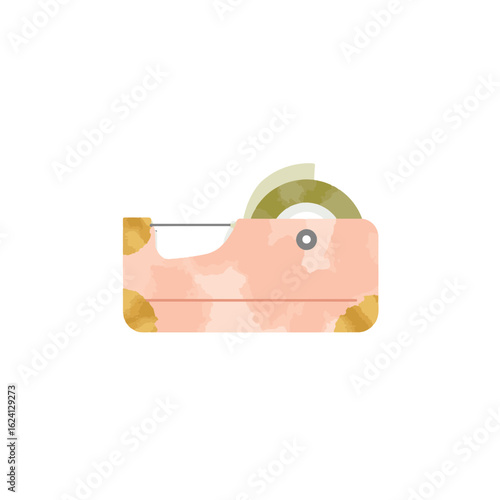 Pastel tape dispenser with gold accents on white background, creative decor