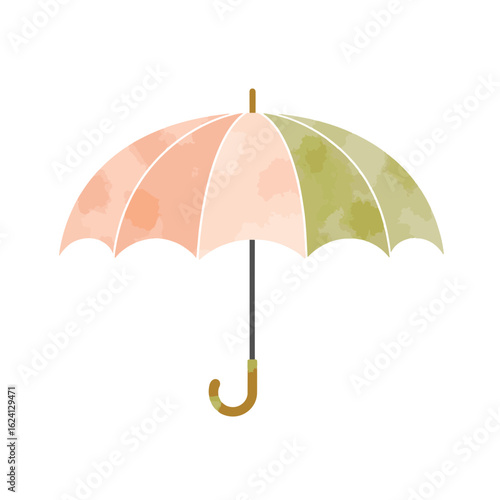 Soft pastel umbrella with gold accents on white background, tranquility