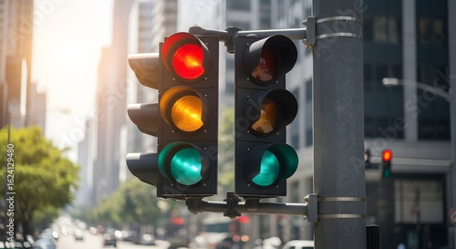 Traffic Lights in Urban Setting: Red, Yellow, Green Signals