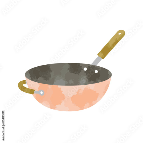 Stylish wok pan with pastel colors and gold accents, culinary elegance