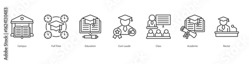 Academic Excellence banner web icon set vector illustration concept with icon of campus, full time, education, cum laude, class, academic, rector