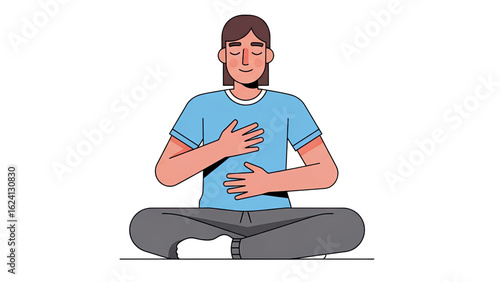 Meditation Session, Individual, Indoor Space, Illustration, Calm Environment, Front View, Mindfulness Practice