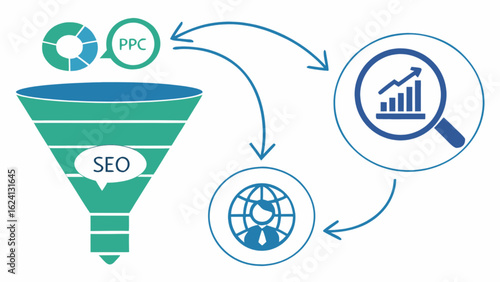Seo ppc funnel strategy for marketing and sales conversion optimization process for business growth
