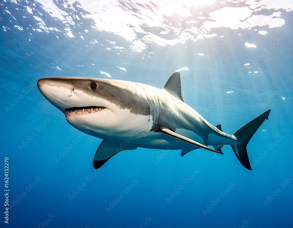 Obraz premium Great white shark in ocean depths