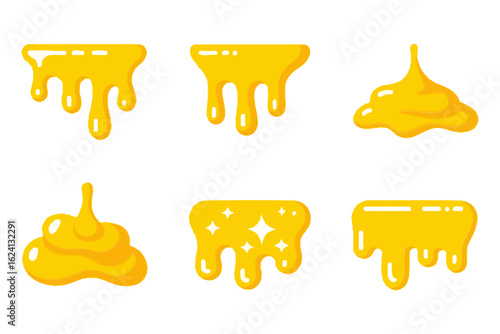 Bright yellow slime border pack, cartoon goo drip collection, playful vector illustration, unique design for crafts