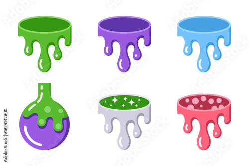 Magic potion and slime icon set, fantasy goo collection, creative vector illustration, unique design for digital art