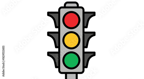 Traffic light vector icon with all signals illuminated, symbolizing road safety, control, and traffic management.