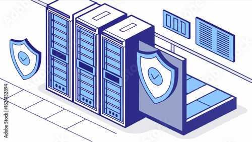 Secure data center server room with network security and data protection for business it infrastructure