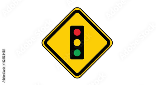 A yellow diamond-shaped road warning sign with a traffic light symbol, indicating a signal ahead. Isolated vector illustration for traffic safety and regulation concepts.