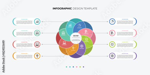 Modern Circle chart infographic template with 3,4,5,6,7,8 options for presentations. Infographic diagram chart template for business, presentation with diagram elements, infographics