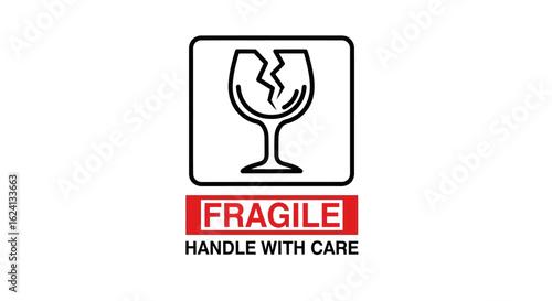 Fragile handle with care warning symbol. Shipping icon for package protection and careful handling of delicate items.