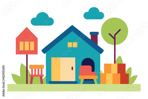 house with yard sale event vector showing signs  f (1).eps