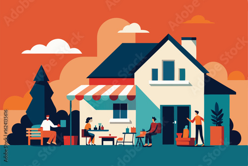 house with yard sale event vector showing signs  f.eps