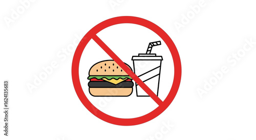 No Food or Drink Allowed Sign – Red Circle Vector Icon
