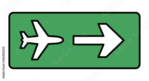 Baggage claim directional sign icon. Green public information sign with a suitcase and arrow symbol indicating luggage area.