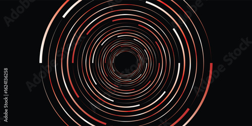 Abstract red and white spiral ring background.