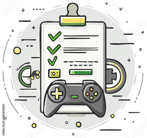 Video Game Checklist and Controller Iconography for Gaming Planning