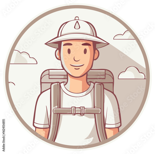 Young Man Wearing Wide Brim Hat and Backpack Ready for Adventure