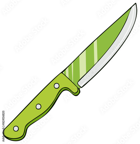 Simple cartoon illustration of a green kitchen knife cooking utensil