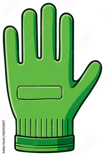 Cartoon green gardening glove illustration. Isolated, clean image for various creative uses.