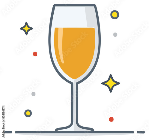 Illustration of a Wine Glass Filled with Liquid Accompanied by Stars and Bubbles