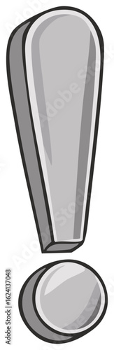 Grey metallic exclamation mark 3D render for importance warning or information notice