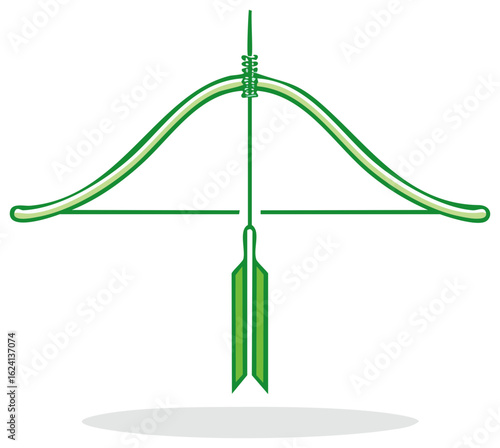Green Bow and Arrow Icon Concept Design Ancient Archery Weapon Sport Aiming Device Simple Illustration