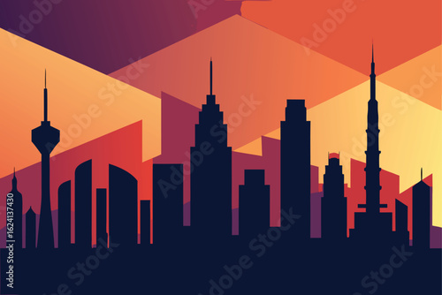 iconic city skyline stylized as wallpaper  .eps