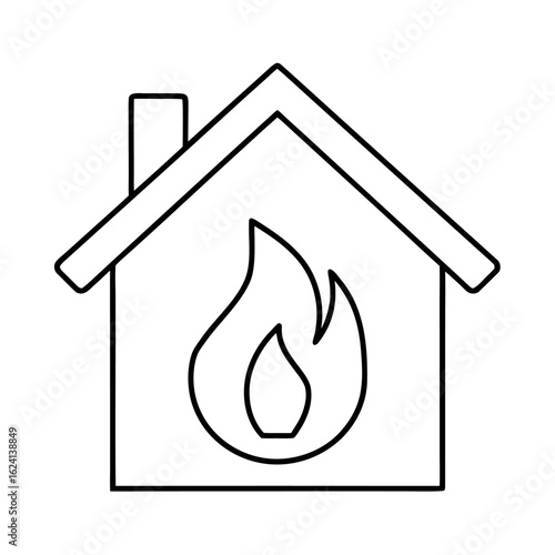 Home heating system icon featuring a stylized house with a flame symbol inside representing central heating and energy efficiency