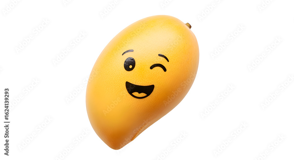 Fototapeta premium Smiling Mango Winks on Transparent Background, Shows Happy Fruit with Cartoon Face Design