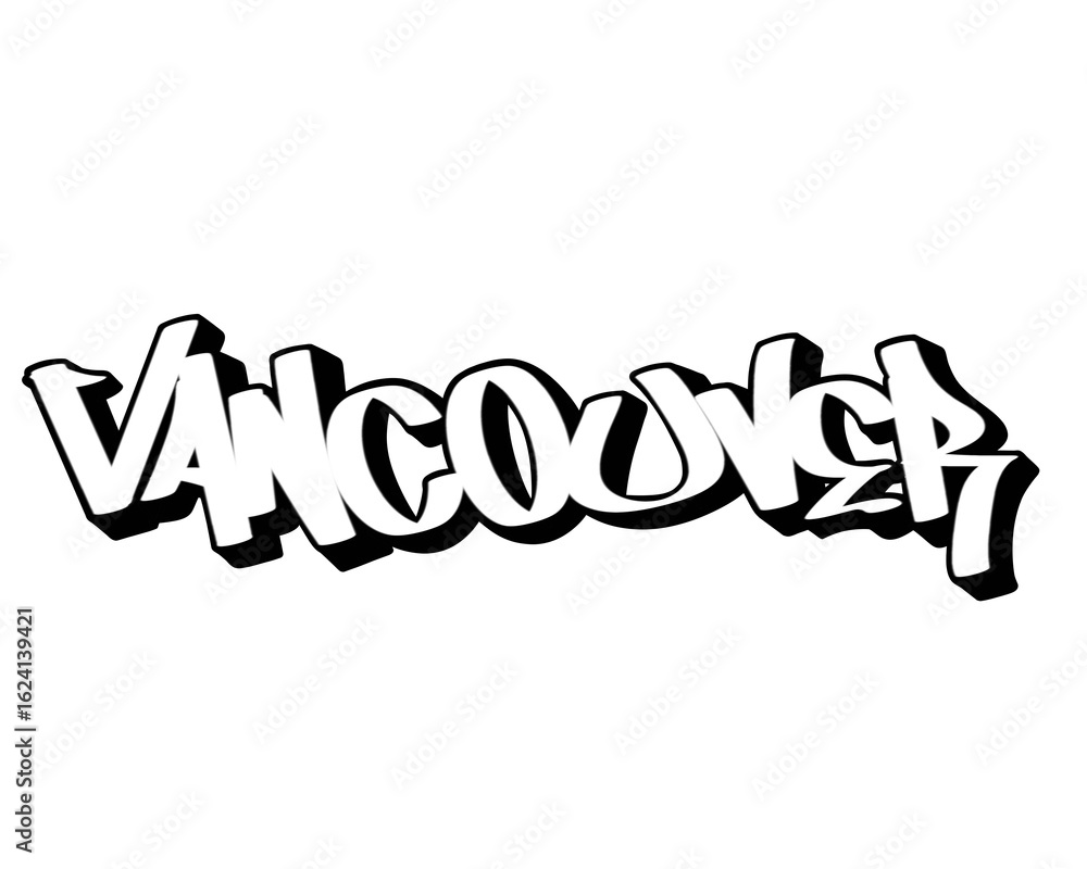 Obraz premium hand drawn graffiti calligraphy letters VANCOUVER city name isolated design in black and white