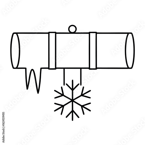 Illustration of a frozen pipe with an icicle symbol overlayed representing cold or freezing conditions