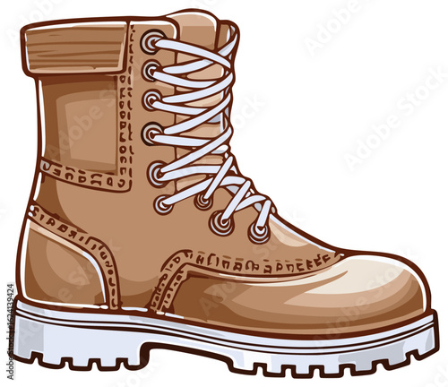 Brown Leather Work Boot with White Laces and Lug Sole