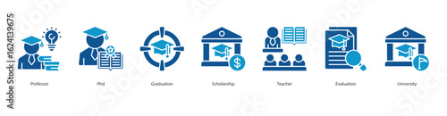 Scholarship Journey banner web icon set vector illustration concept with icon of professor, phd, graduation, scholarship, teacher, evaluation, university