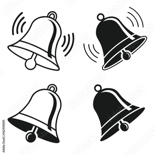 Four ringing bells outlined and solid black icons sound