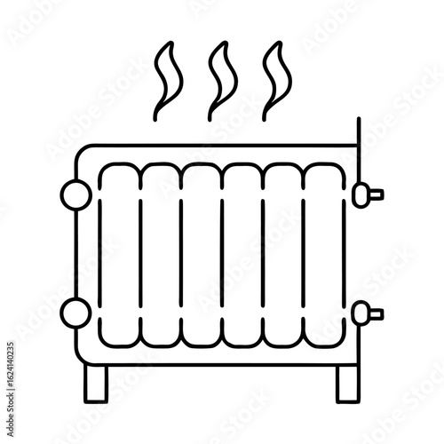 Classic steam radiator illustration with rising steam suitable for industrial or vintage advertising banners