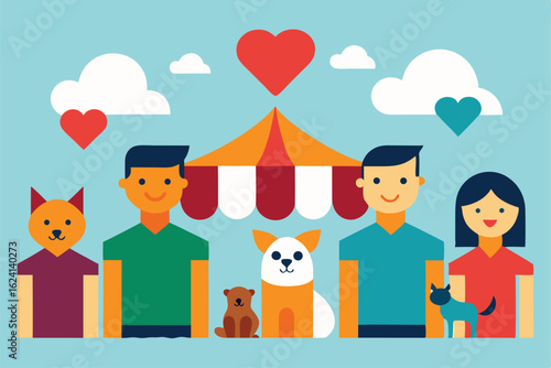 illustrate a pet adoption fair in vector  with bo (1).eps