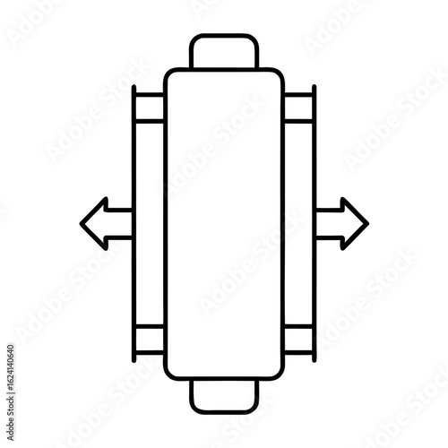 Clean water filter cylinder icon with water inflow and outflow arrows suitable for purification and fluid systems